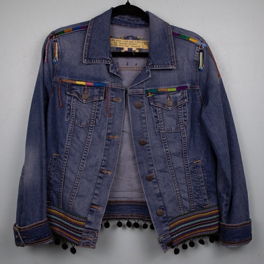 Two Tequila Sisters custom made jean jacket-M - Picture 2 of 5